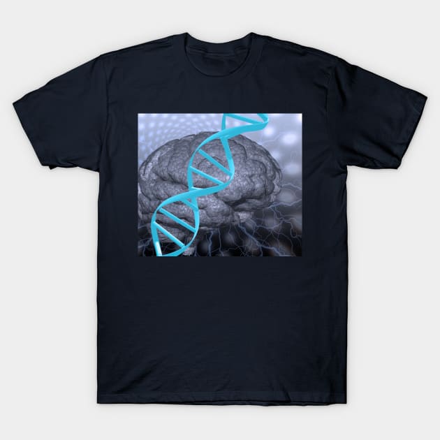 DNA strand and brain T-Shirt by rolffimages